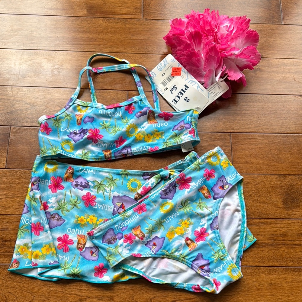Vintage Colorful Floral 3 Piece Swimsuit